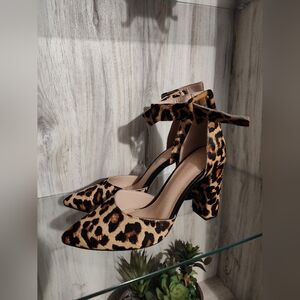 Michael Bi Michael Shannon Leopard Print Ankle-Tie Block Heel Pumps - Women SZ 8